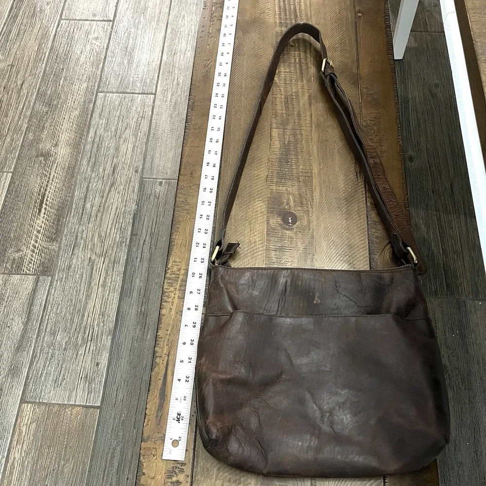 Handmade Crossbody Purse 100% Full Grain Brown Leather Rustic - Picture 10 of 12